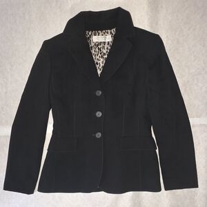 Tahari Arthur S. Levine Women's Blazer Size 6P Black Leopard Lining